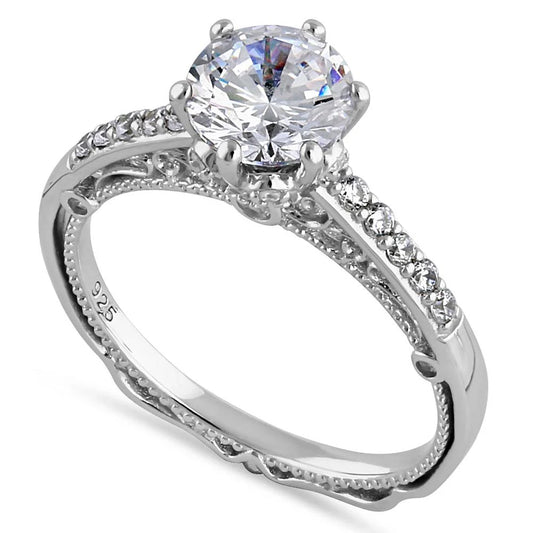ILLA Sterling Silver Victorian Cathedral 7.0mm Round Cut Clear CZ Filigree Engagement Ring