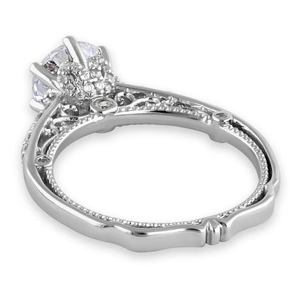 ILLA Sterling Silver Victorian Cathedral 7.0mm Round Cut Clear CZ Filigree Engagement Ring