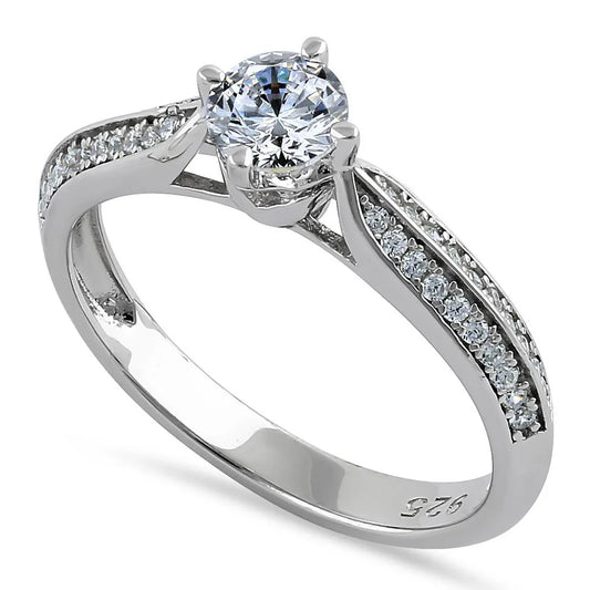 IZHI Sterling Silver Petite Pave Round Cut Clear CZ Engagement Ring