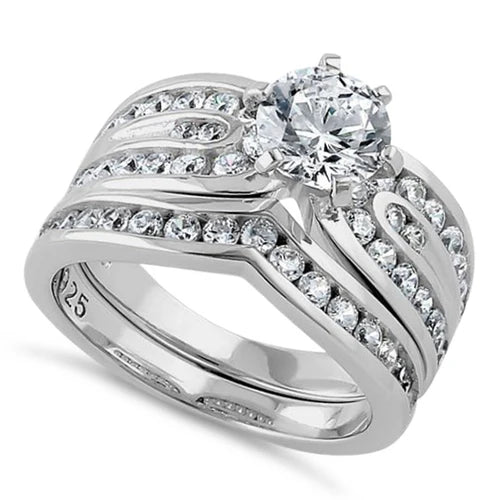 NIZA Sterling Silver Elegant Engagement Set CZ Ring